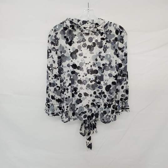 St. John Evening Gray & Black Silk Rosette Embellished Sheer Blouse WM Size 6 image number 2