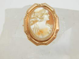 Vintage 10K Yellow Gold Carved Cameo Brooch 3.5g