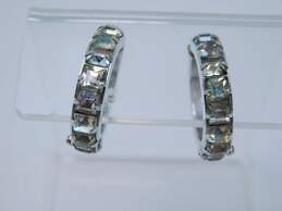 Vintage Weiss Silvertone Icy Rhinestones Hoop Clip On Earrings 7.4g