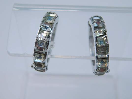 Vintage Weiss Silvertone Icy Rhinestones Hoop Clip On Earrings 7.4g image number 1