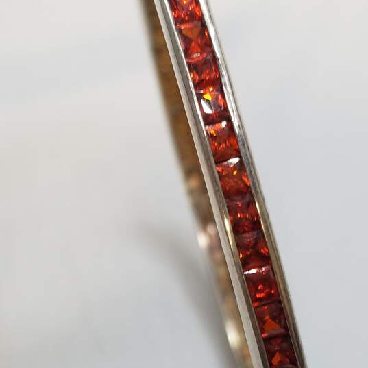 Sterling Silver Orange Crystal Hinge 6 7/8inch Bangle Bracelet 14.3g image number 3