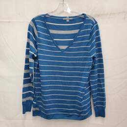 Smartwool WM's Blue & White Split Stripe Merino Wool Sweater Size M