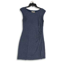 LOFT Womens Blue White Round Neck Sleeveless Sheath Dress Size Medium