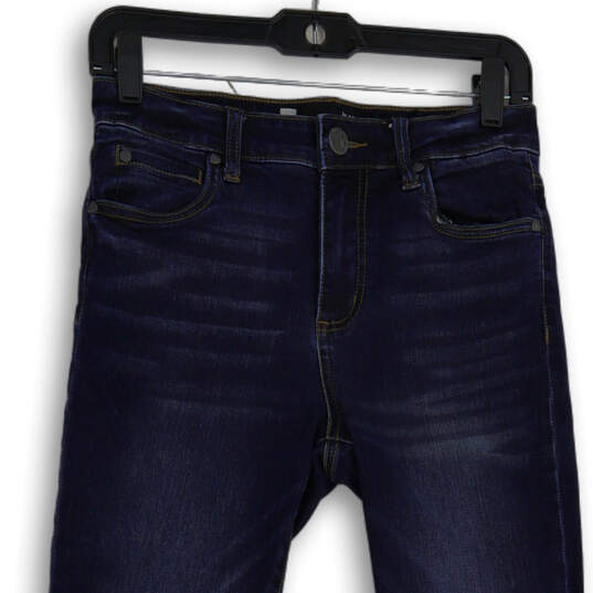 Womens Blue Denim Medium Wash 5 Pocket Design Raw Hem Skinny Leg Jeans Sz 2 image number 3