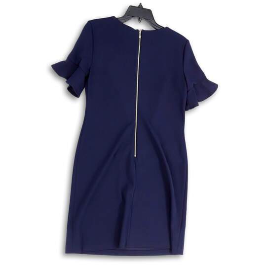 Womens Blue Round Neck Flutter Sleeve Back Zip Pencil Dress Size 6 image number 2