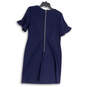 Womens Blue Round Neck Flutter Sleeve Back Zip Pencil Dress Size 6 image number 2