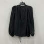 NWT Womens Black Pleated Long Sleeve V-Neck Tie Waist Blouse Top Size Large image number 2