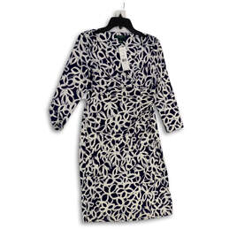 NWT Womens White Blue Floral Long Sleeve Surplice Neck Wrap Dress Size 10