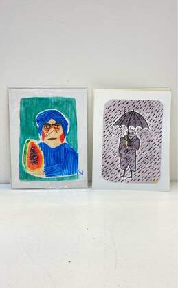 Lot of Two Prints of Contemporary Portraits by PM Signed.