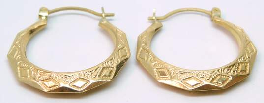 14k Yellow Gold Geometric Etched Hoop Earrings 2.8g image number 4