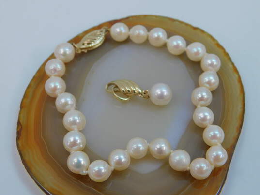 14K Yellow Gold Pink Pearl Pendant & Strand Bracelet 9.7g image number 1