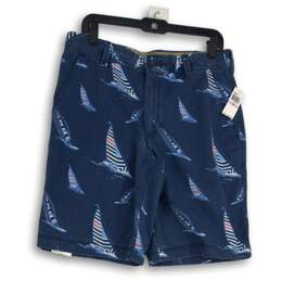 NWT Izod Mens Blue Red Printed Flat Front Beachtown Bermuda Shorts Size 32