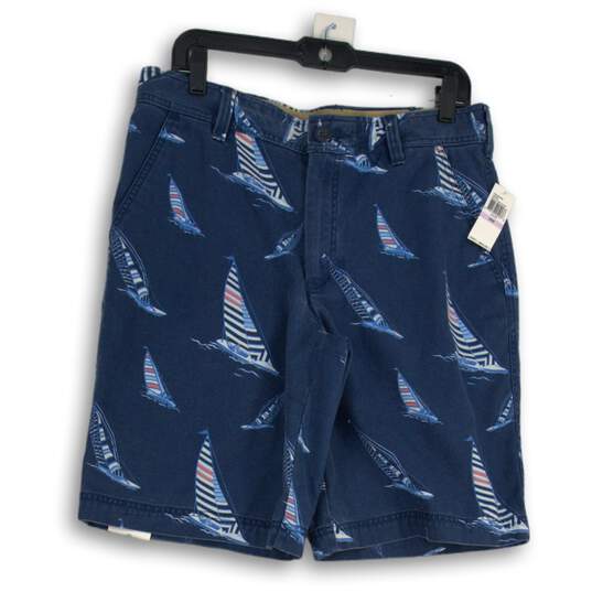 NWT Izod Mens Blue Red Printed Flat Front Beachtown Bermuda Shorts Size 32 image number 1