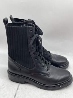Womens Black Leather Round Toe Lace Up Combat Boots Size 7.5 W-0550477-D