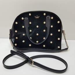 Kate Spade WKRU5625 Laurel Way Reiley Black Pearl Studded Velvet Leather Handbag