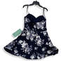 Womens Blue White Floral Sweetheart Neck Back Zip Fit & Flare Dress Size 15 image number 4