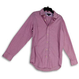 Mens Pink Plaid Spread Collared Long Sleeve Button-Up Shirt Size Medium