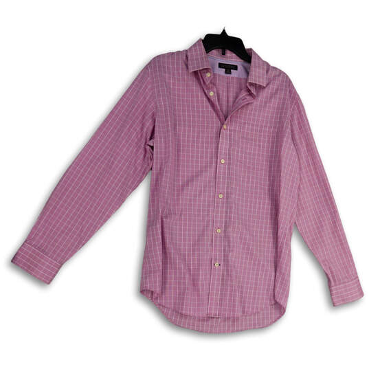 Mens Pink Plaid Spread Collared Long Sleeve Button-Up Shirt Size Medium image number 1