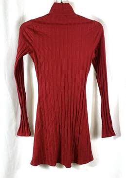 Reformation Womens Red Ribbed Long Sleeve Mock Neck Short Sweater Dress Size XS alternative image