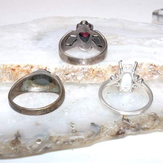 Bundle Of 3 Sterling Silver Stone Rings (Size 9.25, 9.50, 10.25) - 17.1g image number 3