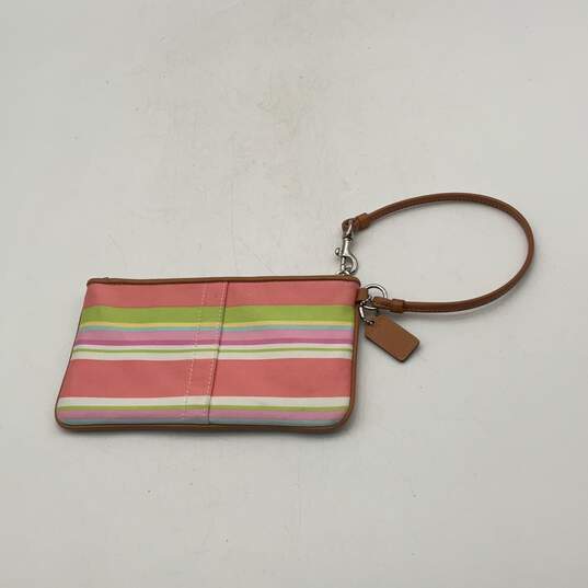 Coach Womens Multicolor Striped Charm Outer Pocket Zipper Wristlet Wallet image number 2