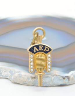 Vintage 10K Gold Alpha Epsilon Rho Seed Pearls & Black Enamel Honor Key Pendant Pin 3.3g alternative image