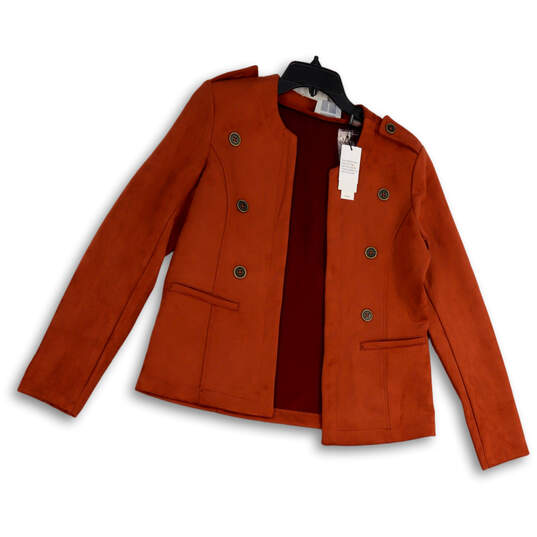 NWT Womens Orange Long Sleeve Pockets Regular Fit Open Front Jacket Size 8 image number 1