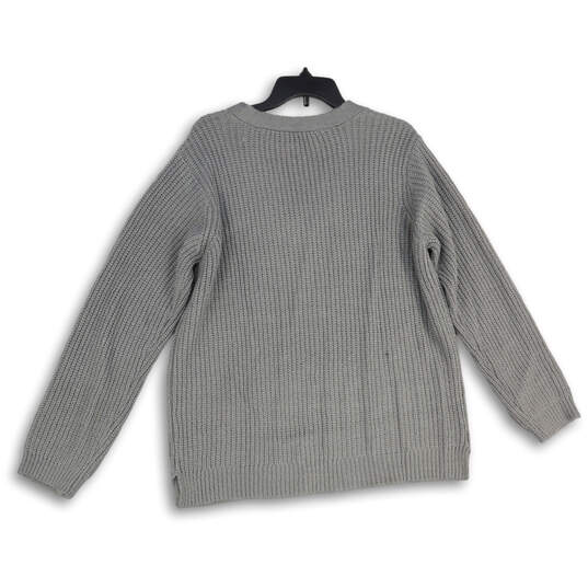 NWT Womens Gray Knitted Long Sleeve V-Neck Cutout Pullover Sweater Size XXL image number 2