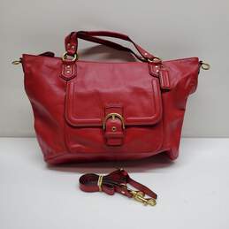 AUTHENTICATED COACH RED LEATHER LARGE CARRYALL SHOULDER BAG 17x12x6in