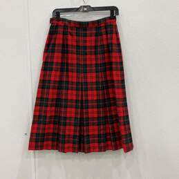 Pendleton Womens Red Green Plaid Pleated Side Zip Midi A-Line Skirt alternative image