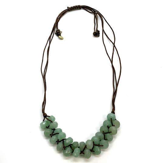 Designer Fossil Brown Leather Green Stones Adjustable Beaded Necklace image number 3