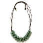 Designer Fossil Brown Leather Green Stones Adjustable Beaded Necklace image number 3