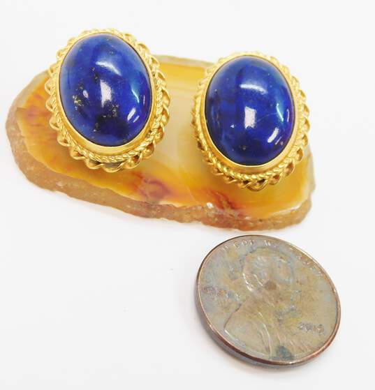 Elegant 14K Yellow Gold Lapis Lazuli Clip-On Earrings 8.3g image number 2