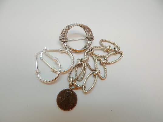 Bright Sterling Silver Minimalist Bracelet Hoops & Brooch 20.6g image number 3