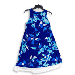 Womens Blue Floral Round Neck Back Keyhole Sleeveless A-Line Dress Size 4