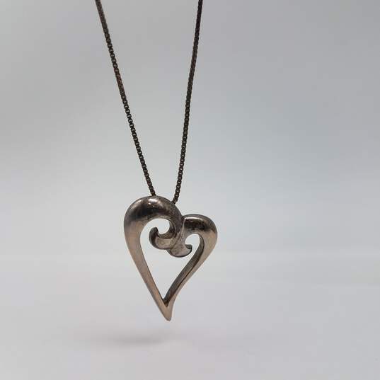 PAIS Sterling Silver Box Chain Open Heart Pendant 19 1/2 Inch Necklace 10.0g image number 1