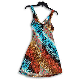 Womens Multicolor Embellished V-Neck Sleeveless Fit & Flare Dress Size M alternative image