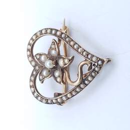 Vintage 10k Yellow Gold & Seed Pearl Pin