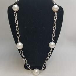 TJ 14K White Gold Chunky Chain 13mm Large FW Pearl 18.5inch Necklace 23.5g