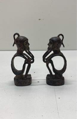 Handcrafted Metal Figurine Set of 2 Vintage Indonesia Bronze Statue Sculptures