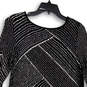 Womens Black White Herringbone Bell Sleeve Round Neck Shift Dress Size PM image number 4