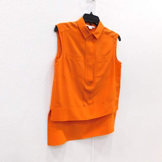 Diane Von Furstenberg Orange Silk Sleeveless High Low Top image number 4