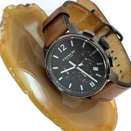 Designer Coach Bleecker Brown Leather Strap Chronograph Black Dial Wristwatch