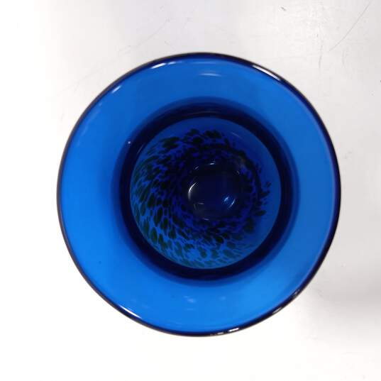 Hand Blown Blue And Yellow 6 in. Vase image number 3