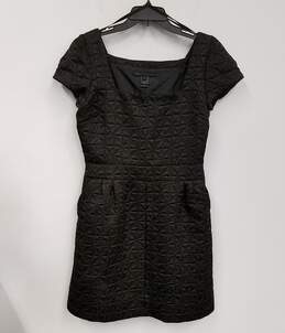 Womens Black Square Neck Short Sleeve Pullover Casual Mini Dress Size 10