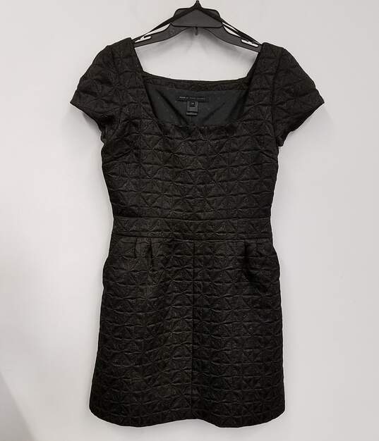Womens Black Square Neck Short Sleeve Pullover Casual Mini Dress Size 10 image number 1