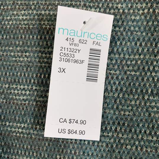Women's Teal Check Maurices Fuzzy Duster Cardigan, Sz. 3X image number 3