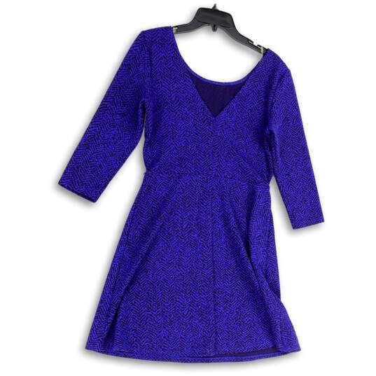 NWT Womens Blue Black Animal Print V-Neck Pullover Fit & Flare Dress Size L image number 1