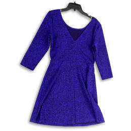 NWT Womens Blue Black Animal Print V-Neck Pullover Fit & Flare Dress Size L