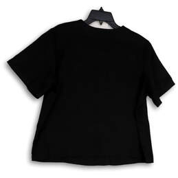 Womens Black Round Neck Short Sleeve Button Front Blouse Top Size L 14/16 alternative image